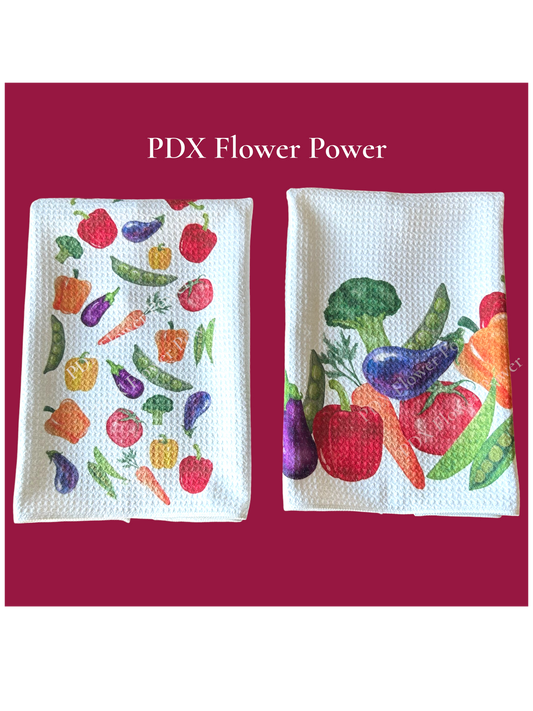 Garden Vegetable Towel Set - Waffle Weave Kitchen Towels | PDX Flower Power