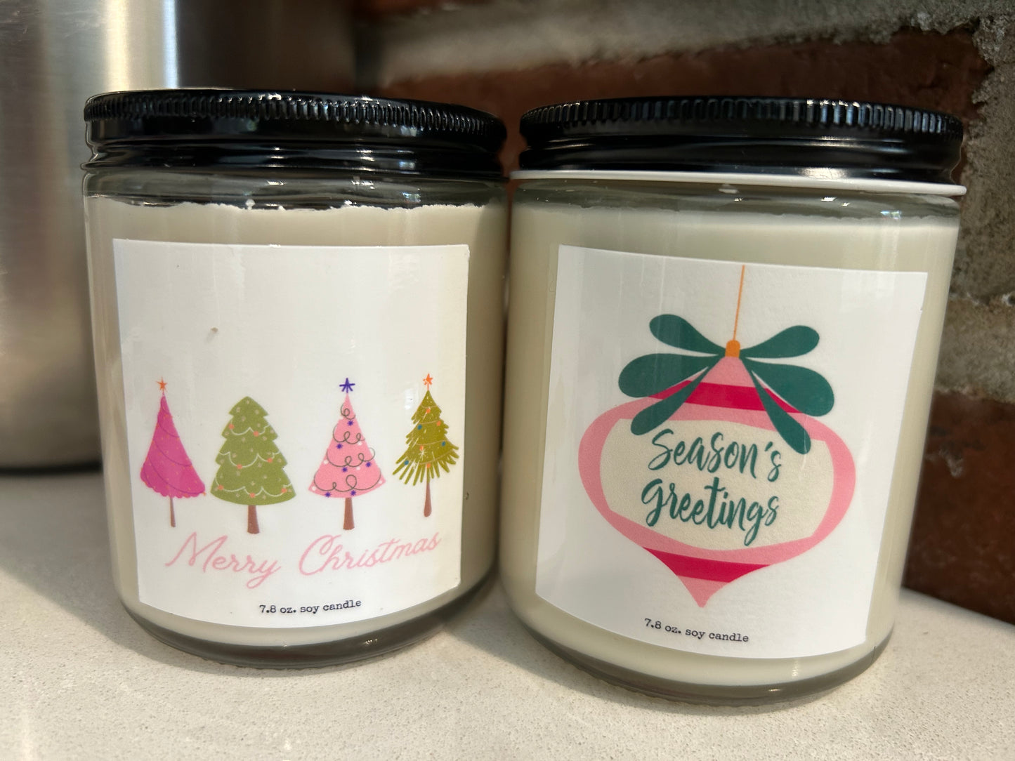 Happy Holidays / Merry Christmas soy candle set