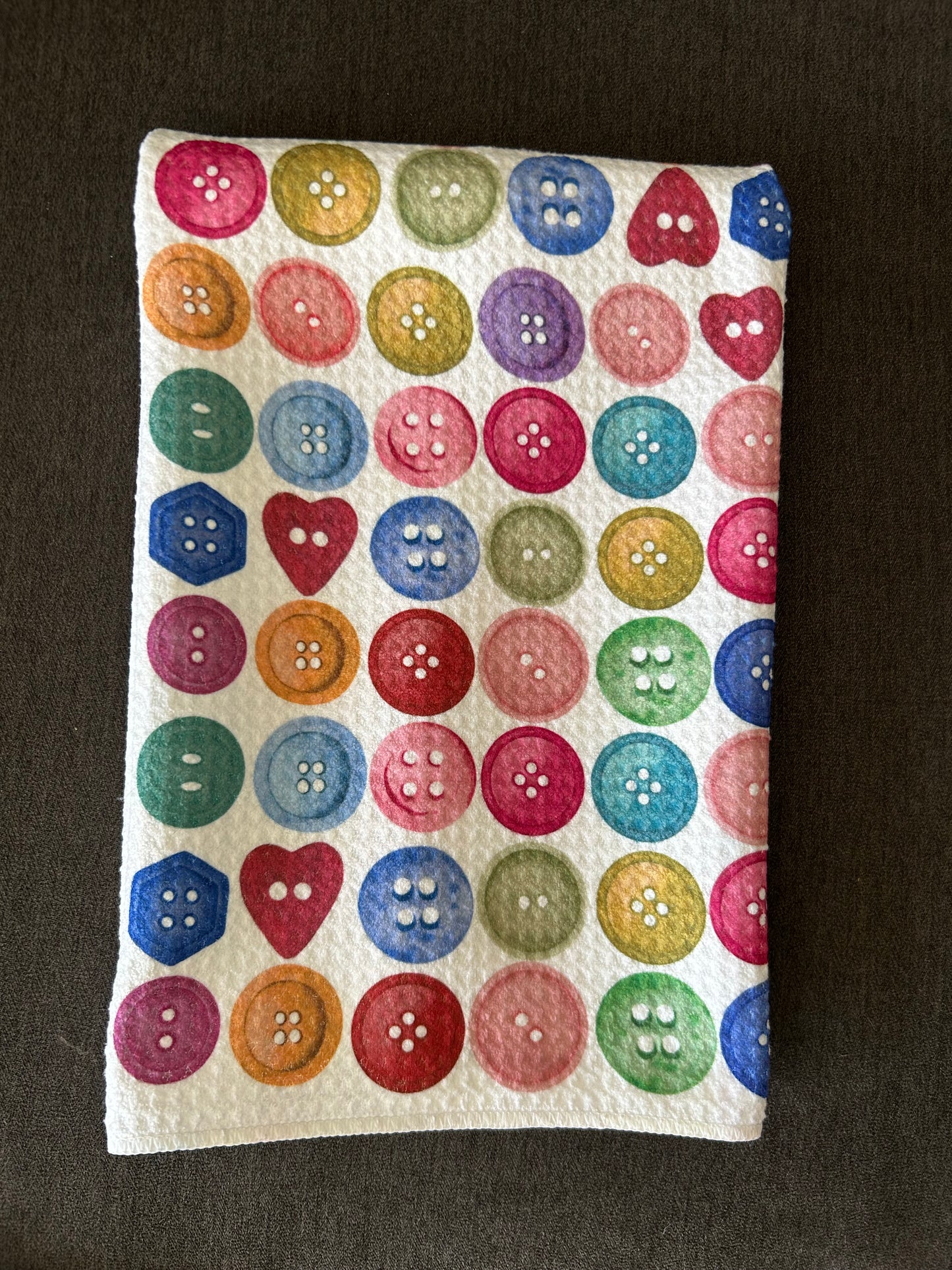 Buttons Towel Set, Waffle weave Kitchen towel & microfiber dish cloth, bar towels | PDX Flower Power