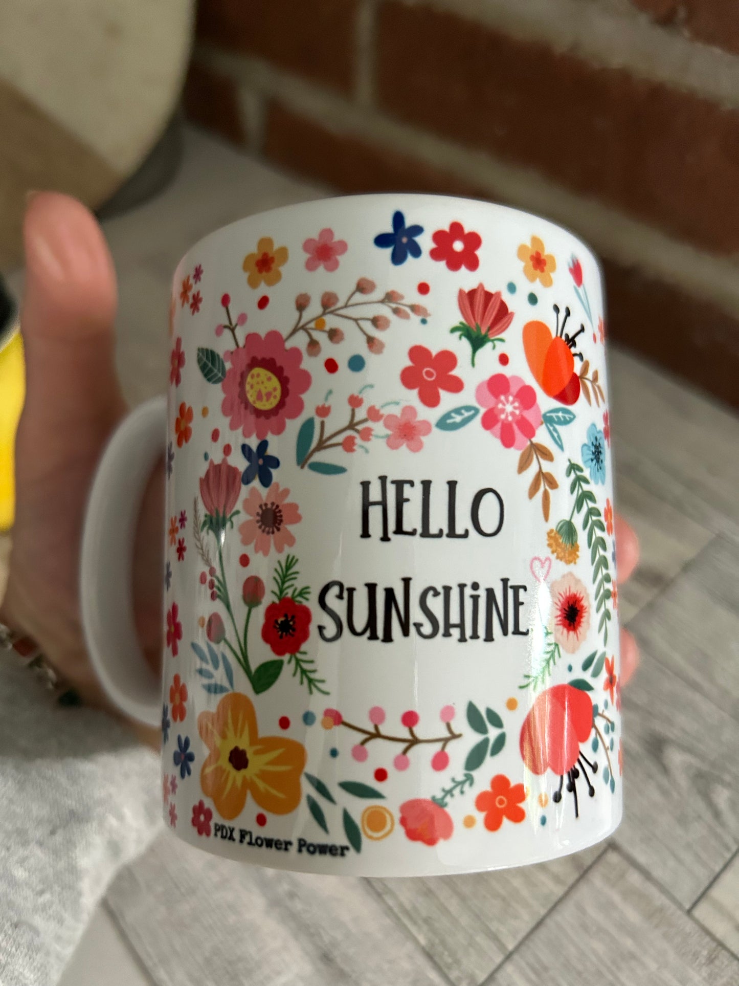 Hello Sunshine mug, Fun floral coffee mug, Flower Power Mug