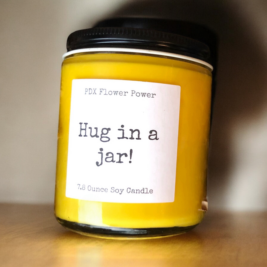 "Hug in a Jar" handcrafted soy candle, 100% soy candle, reusable glass jar.