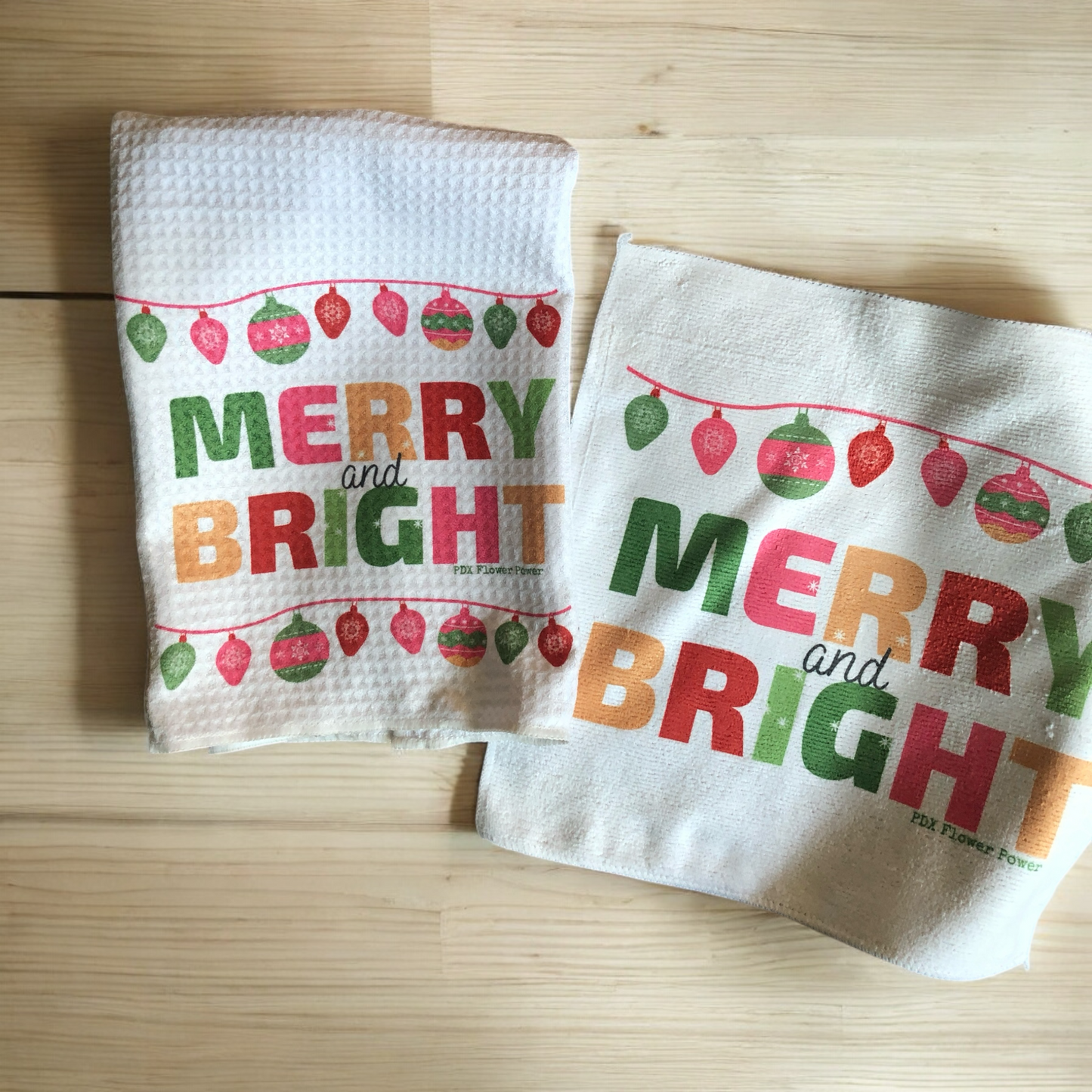 PDX Flower Power "Merry & Bright" Waffle weave towel