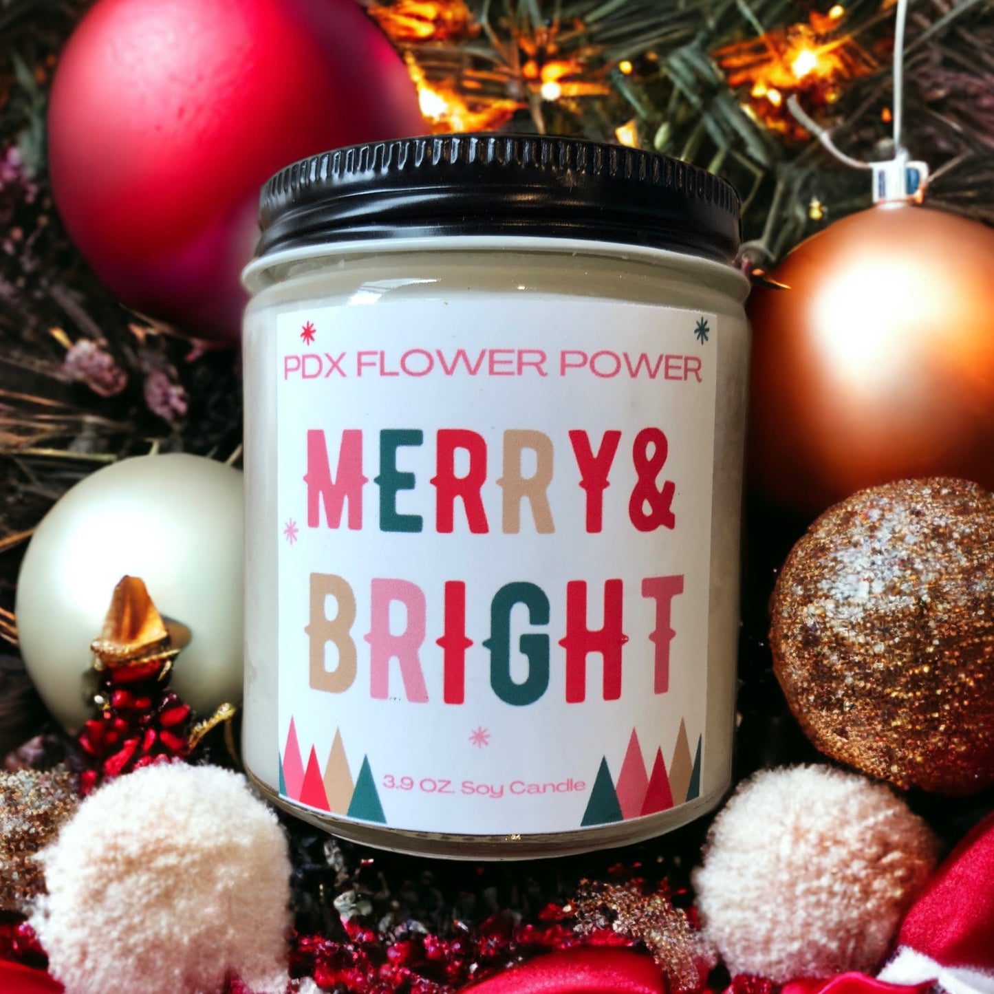 Merry & Bright Candle, Festive candle, PDX Flower Power Soy candle