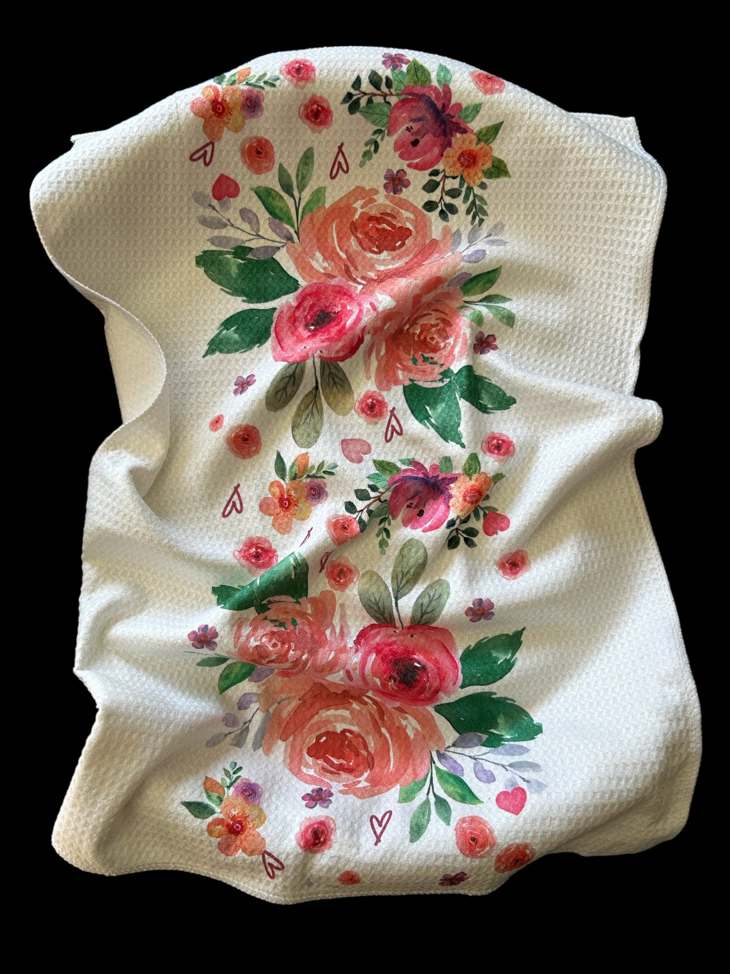 PDX Flower power Floral towel set, Floral waffle weave towel set