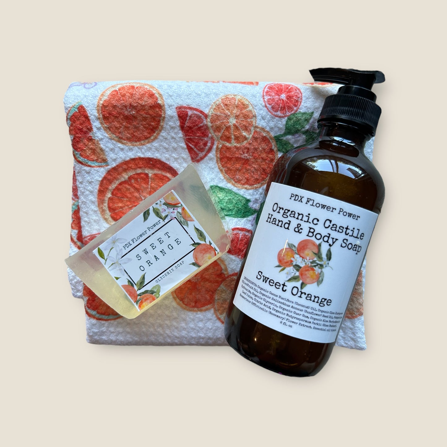 Orange towel, Citrus towel, Dish towel.