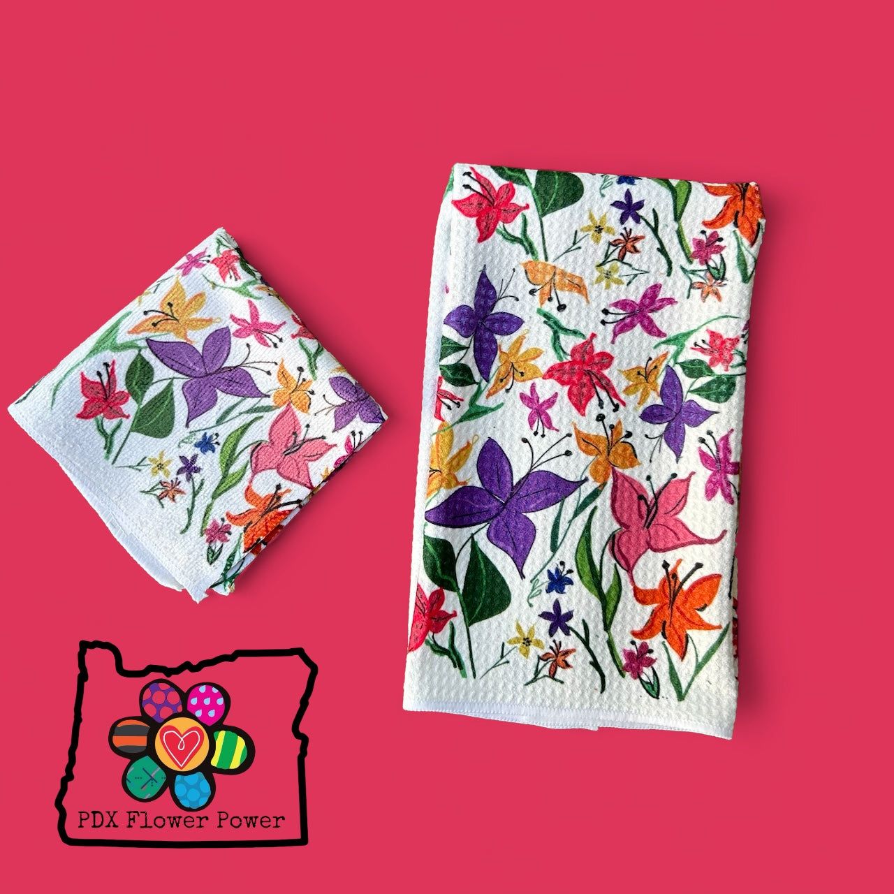 Flower Towel Set (Waffle Weave & Microfiber Washcloth)