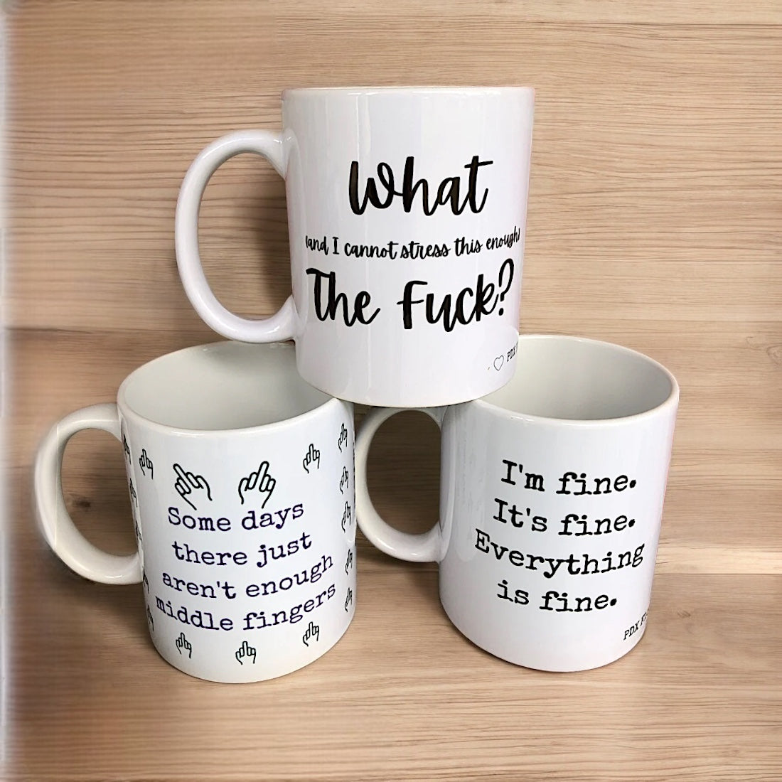 Funny WTF Mug Set of 3