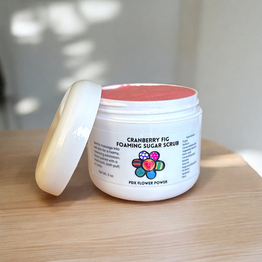 Cranberry Fig Self-Care Gift Set, Foaming Sugar Scrub, Oatmeal Heart Soap, Ultra Rich Moisturizing Lotion.