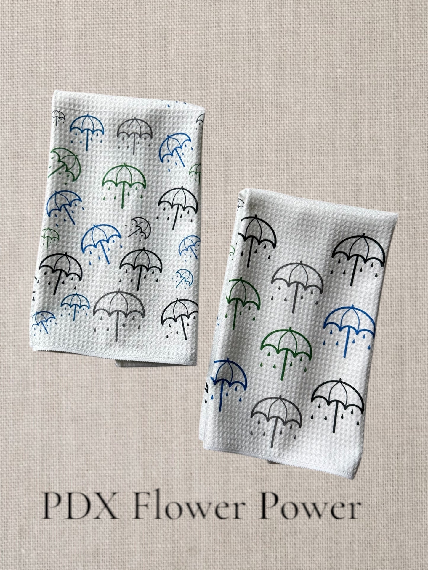 Oregon Rain towel set, Umbrella design, Rain waffle weave towel