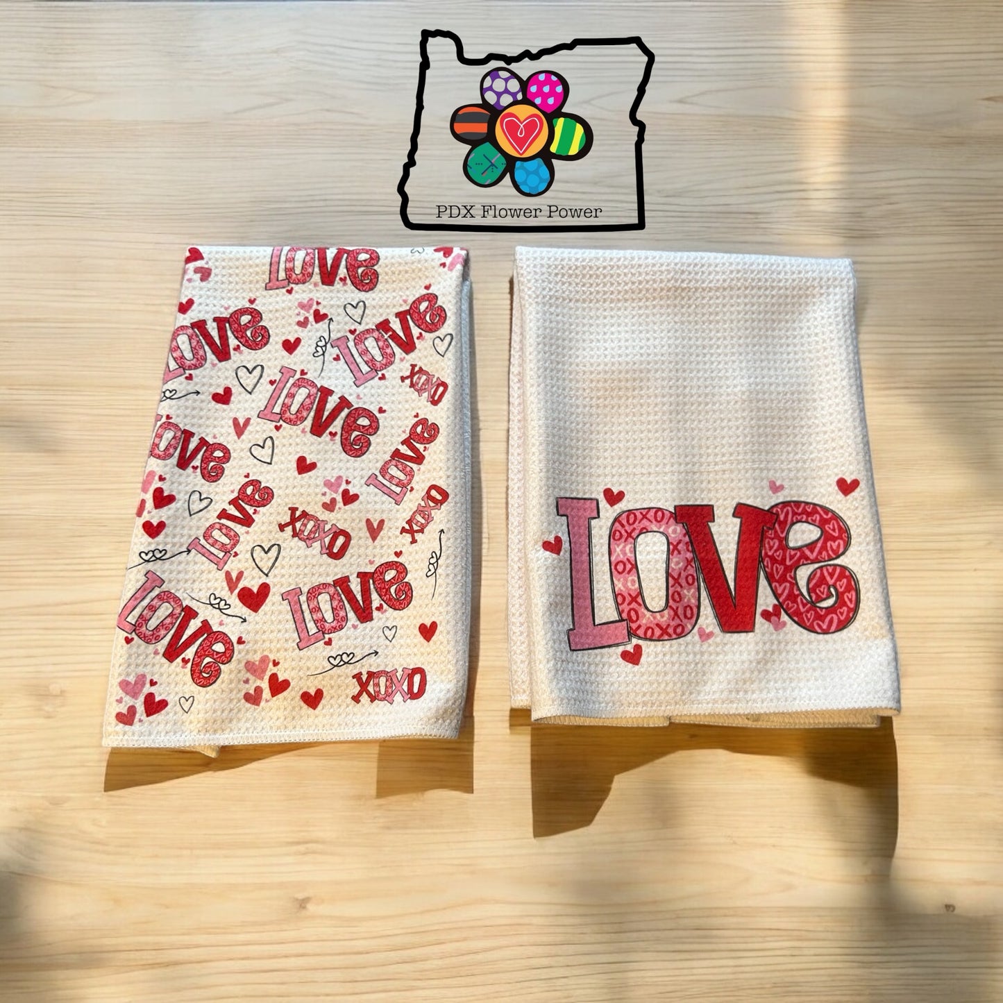 Love Waffle weave towel, Valentine heart towel, Valentines gifts