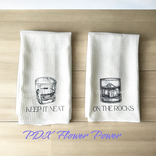 Whiskey towel set, Keep it neat towel, On the rocks towel, funny drinking towels