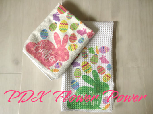 Bunny towel set, Personalized easter towels, Hostess gifts, easter decor, Easter towels
