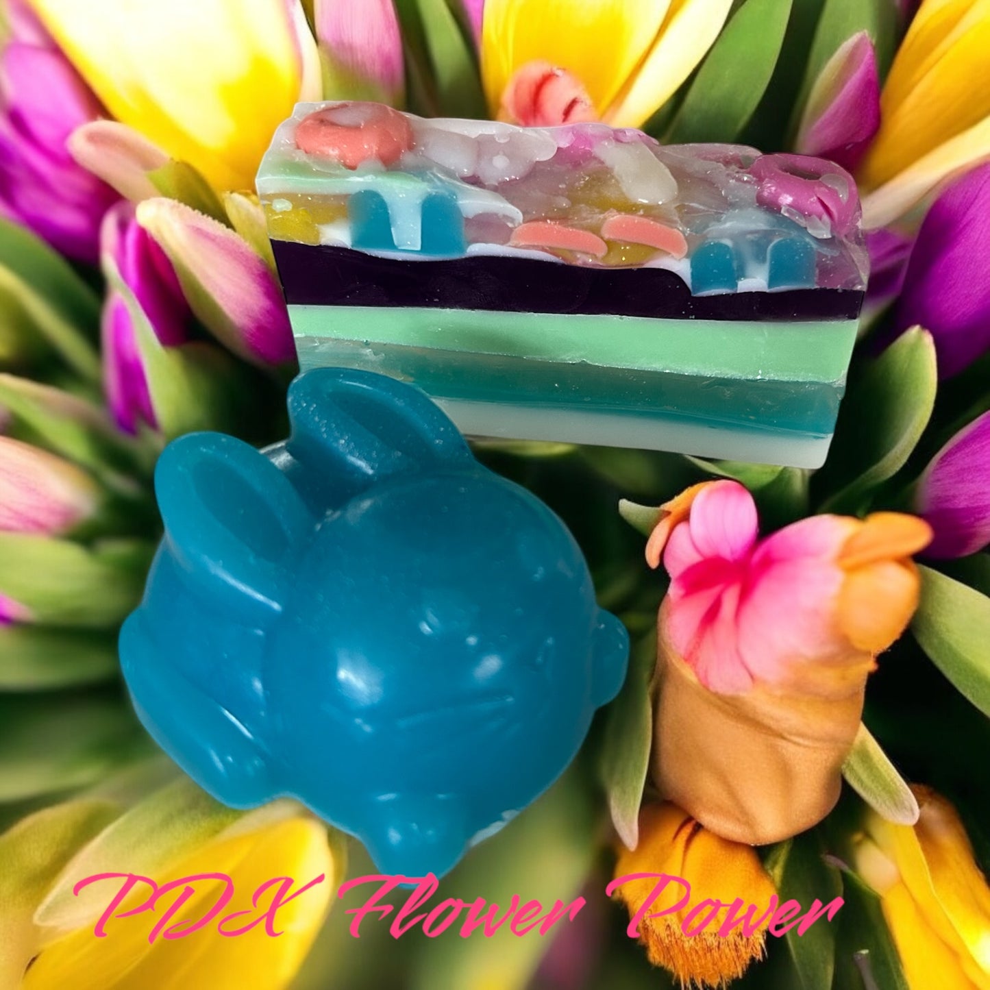 Spring Bunny & Fruit looped Set, Bunny soap, Fruit loop soap, Easter gifts, hostess gifts, easter basket.