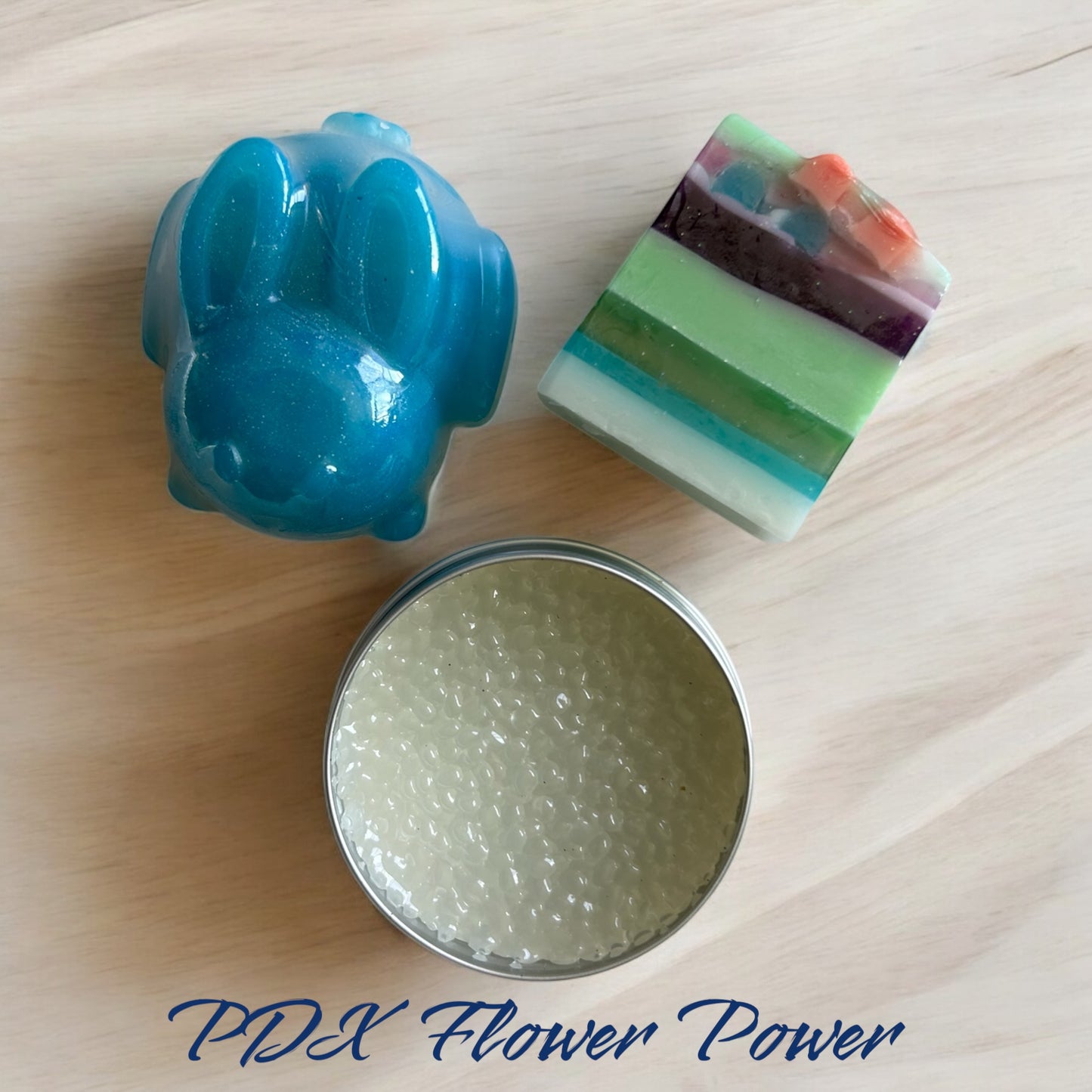 Spring Bunny Fruit Looped trio. Soap, Scent tin & Bunny soap. Easter Gift Set