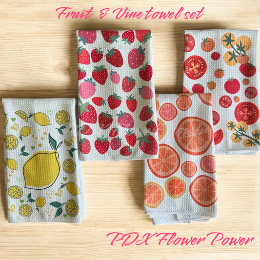 Fruit & Vine set, Tomato towel, Citrus towel, Strawberry towel, Lemon towel set.