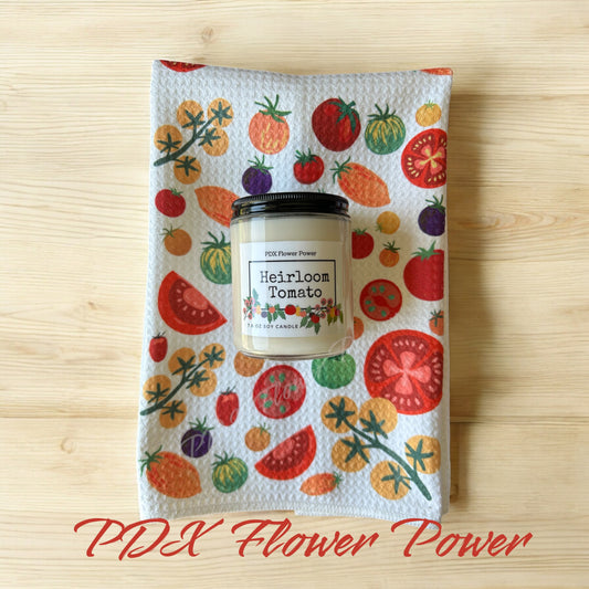 Heirloom Tomato gift set, Tomato soy candle, tomato towel, gift for gardeners, summer decor