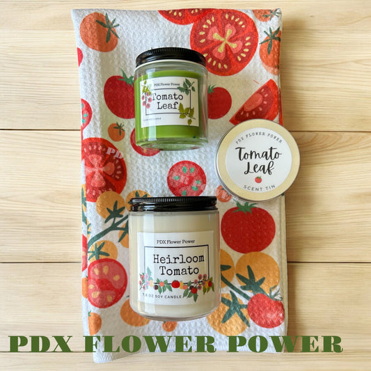 Summer Tomato gift set, Tomato soy candle, tomato towel, gift for gardeners, summer decor