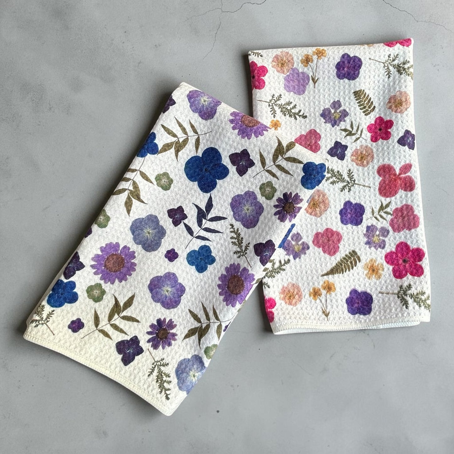 Pressed Flower Waffle Weave Kitchen Towel Set of 3 | PDX Flower Power