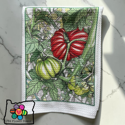 PDX Flower Power Mushroom Basket tomato towel, Kitchen & Garden Towels | PDX Flower Power