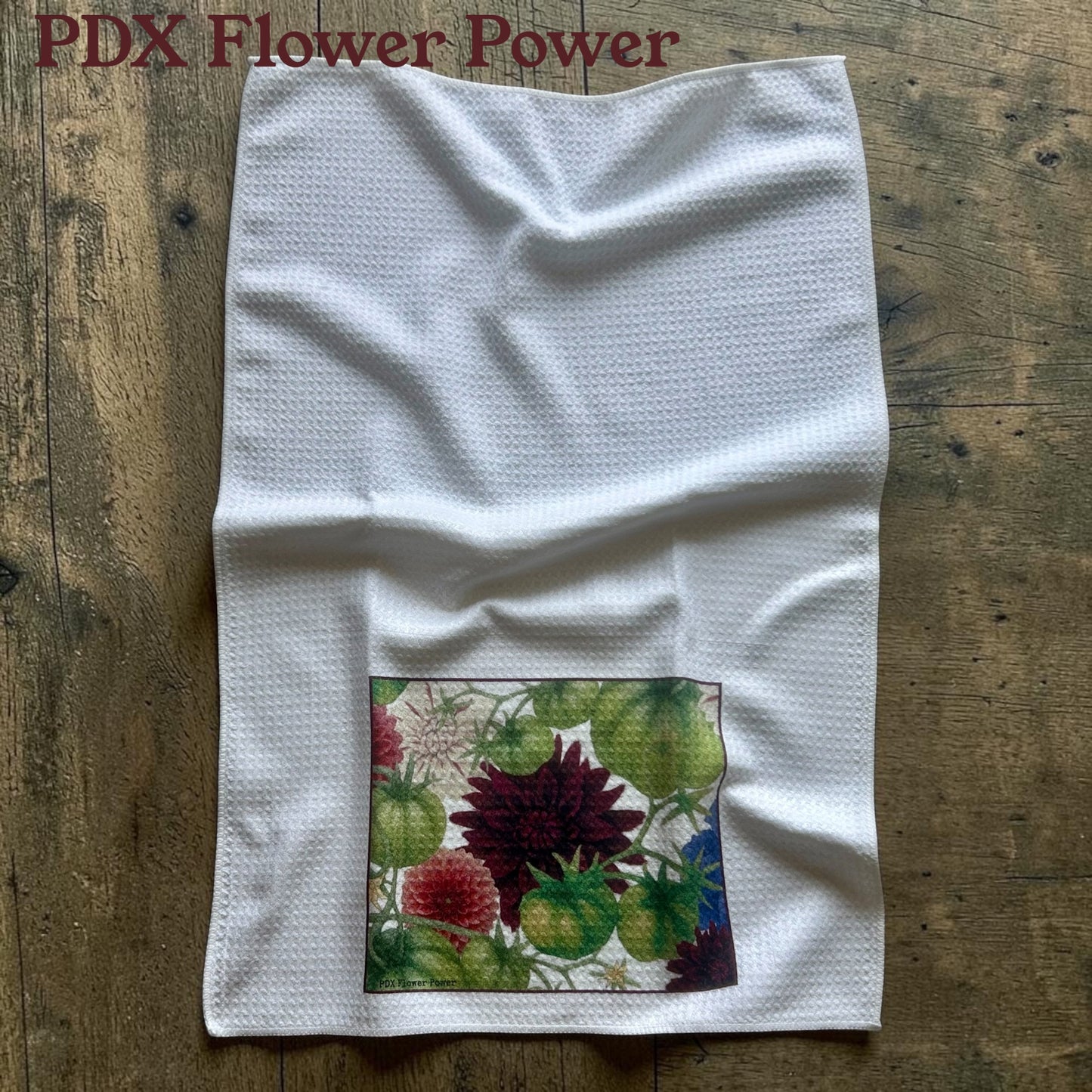 Green tomato Dahlia towel Kitchen & Garden Towel | PDX Flower Power