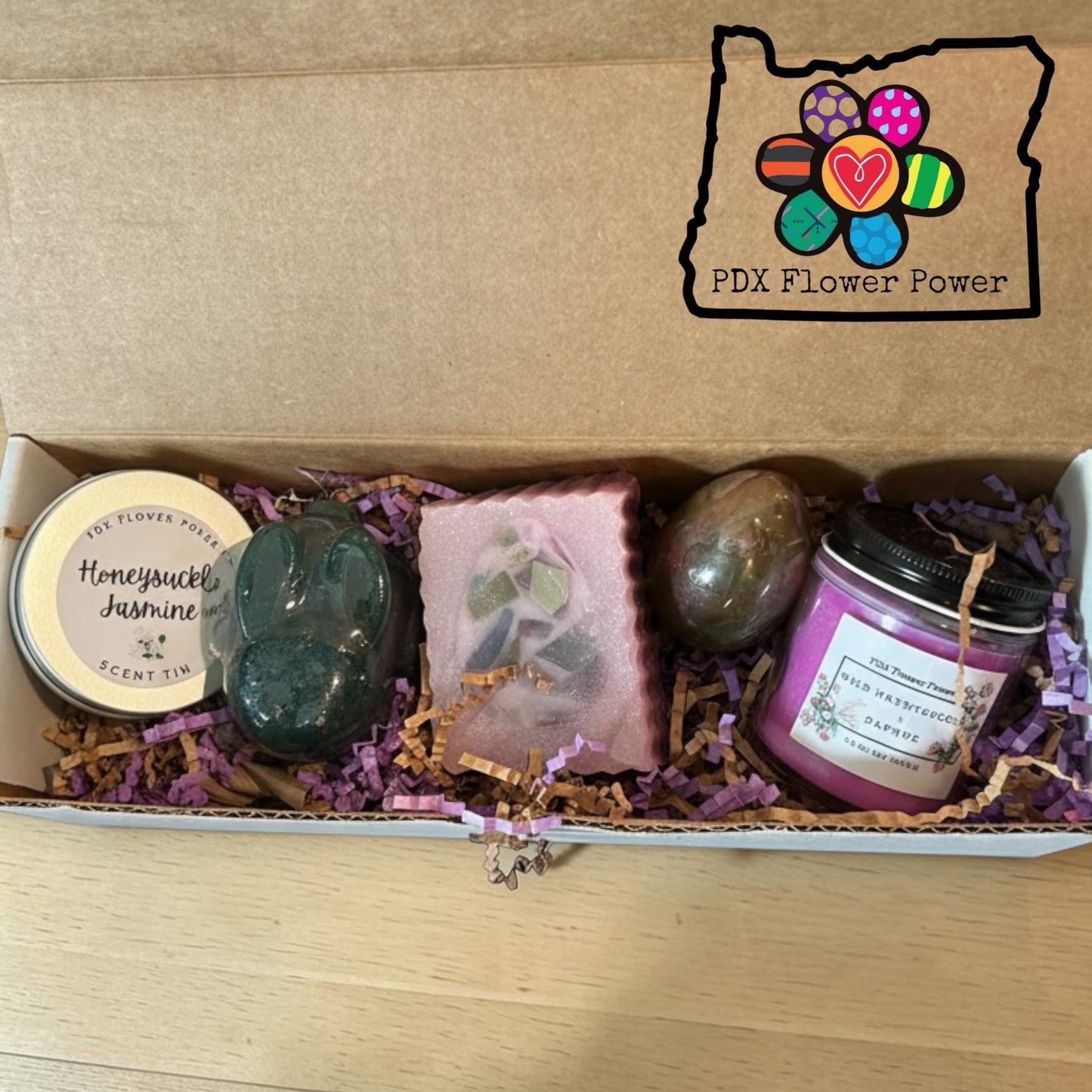 Honeysuckle Daphne gift set, Easter soaps, Spring candle and scent tin| PDX Flower Power