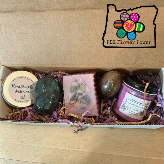 Honeysuckle Daphne gift set, Easter soaps, Spring candle and scent tin| PDX Flower Power