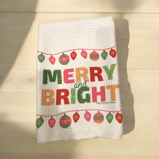 PDX Flower Power "Merry & Bright" Waffle weave towel
