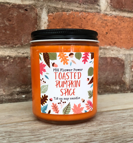 Toasted Pumpkin soy candle. Pdx Flower Power 100% USA grown soy candle, Coffee Lovers Candle