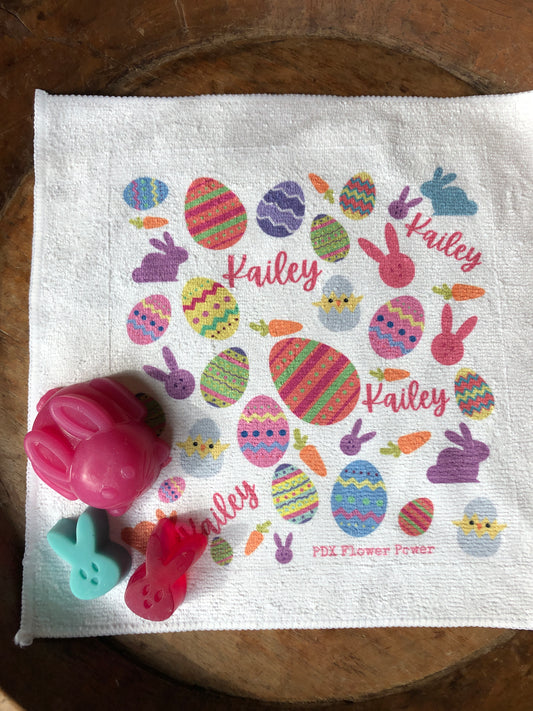 Personalized Easter towel & soap Set, Easter Basket gifts, Easter egg towel, bunny soaps, easter decor
