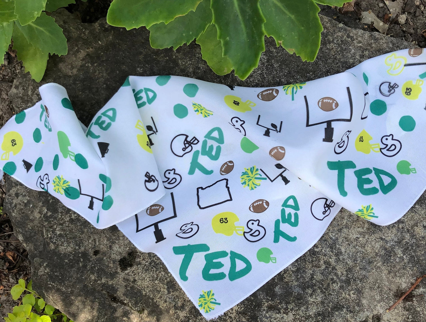 Personalized green & yellow Football bandana, Oregon themed Bandana