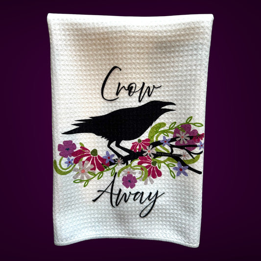 Funny floral Crow Waffle Weave Towel, Crow Away | PDX Flower Power
