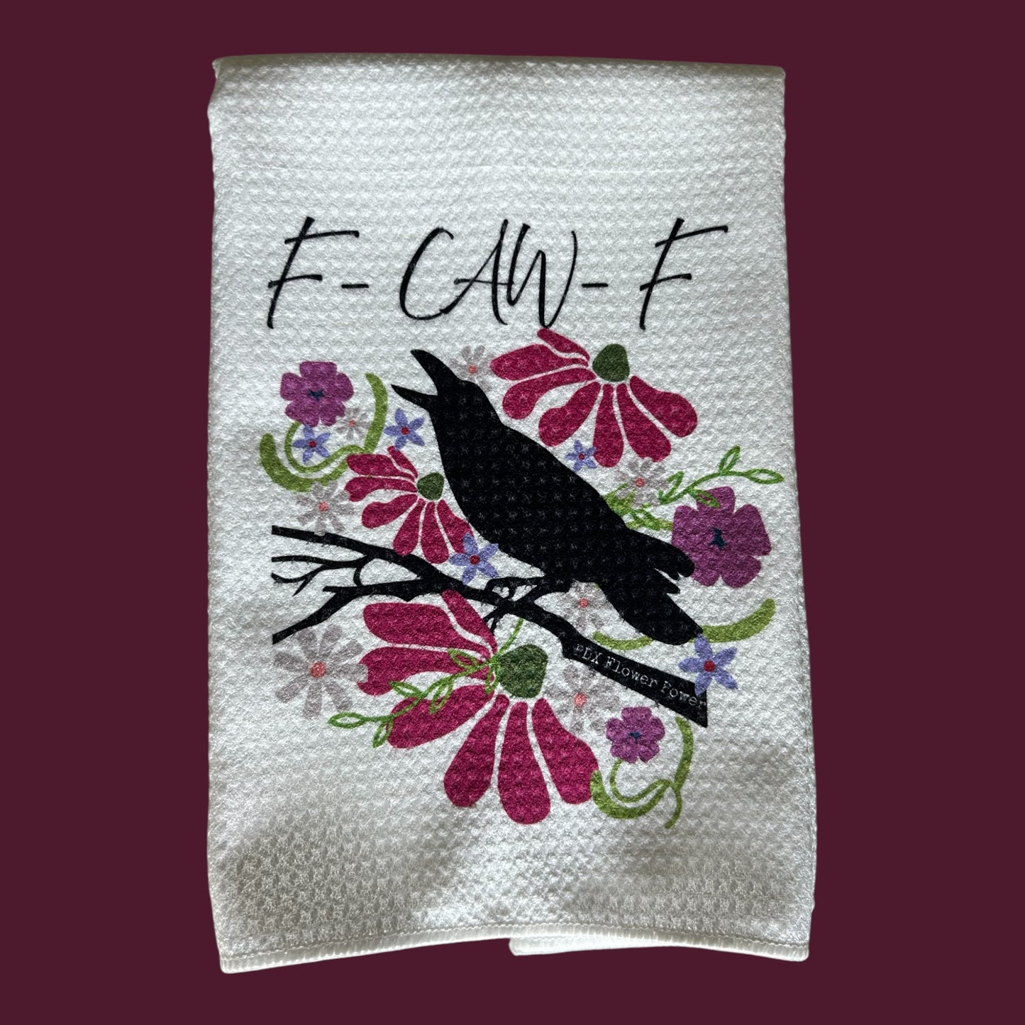 Funny floral Crow Waffle Weave Towel Set - F-CAW-F ,  Crow Away | PDX Flower Power