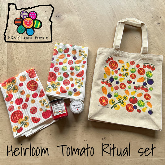 Heirloom Tomato Ritual Set - Garden Tote, Towels, candle, scent tin | PDX Flower Power