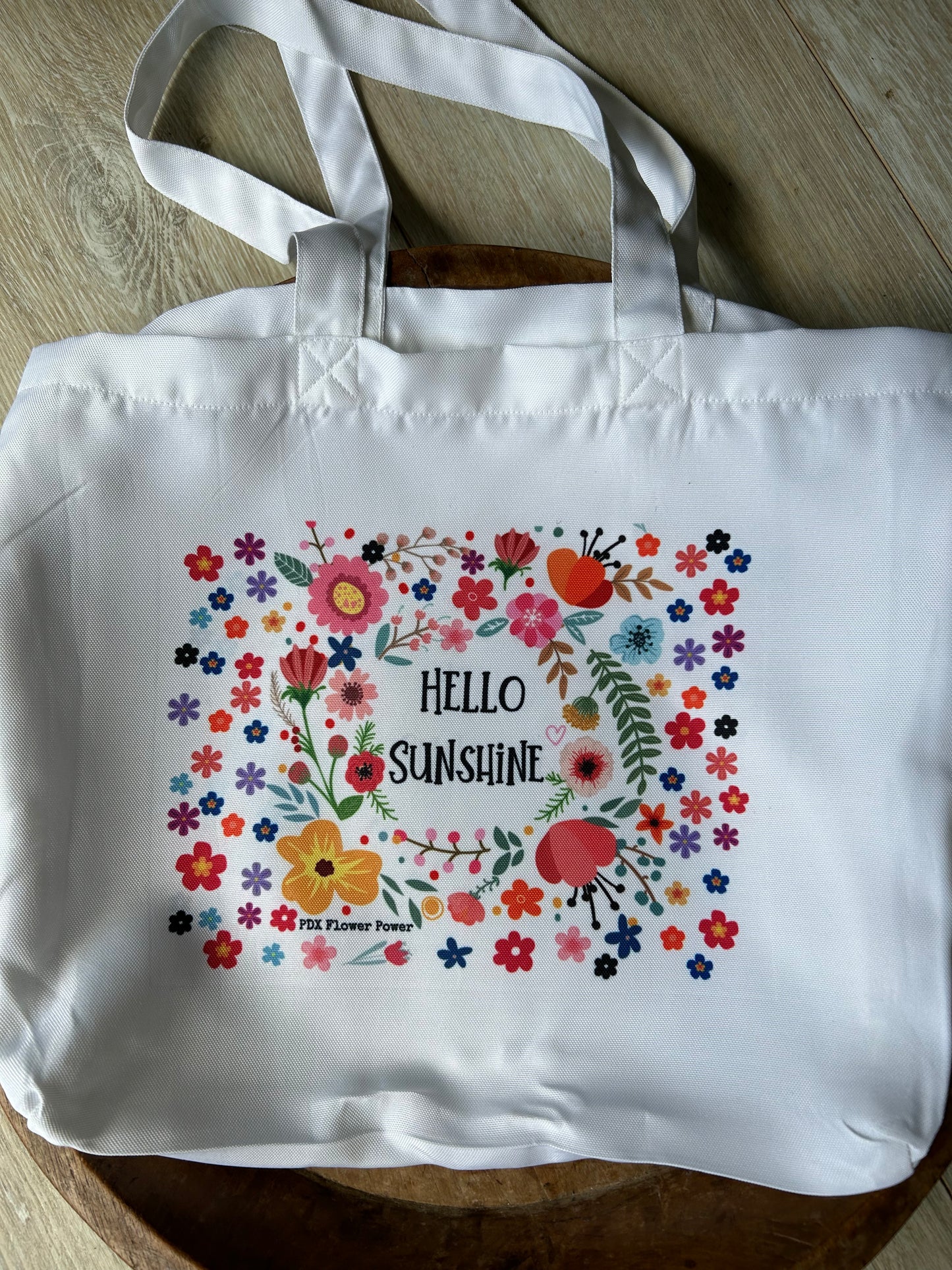 Hello Sunshine tote, Fun floral tote bag, Flower Power tote