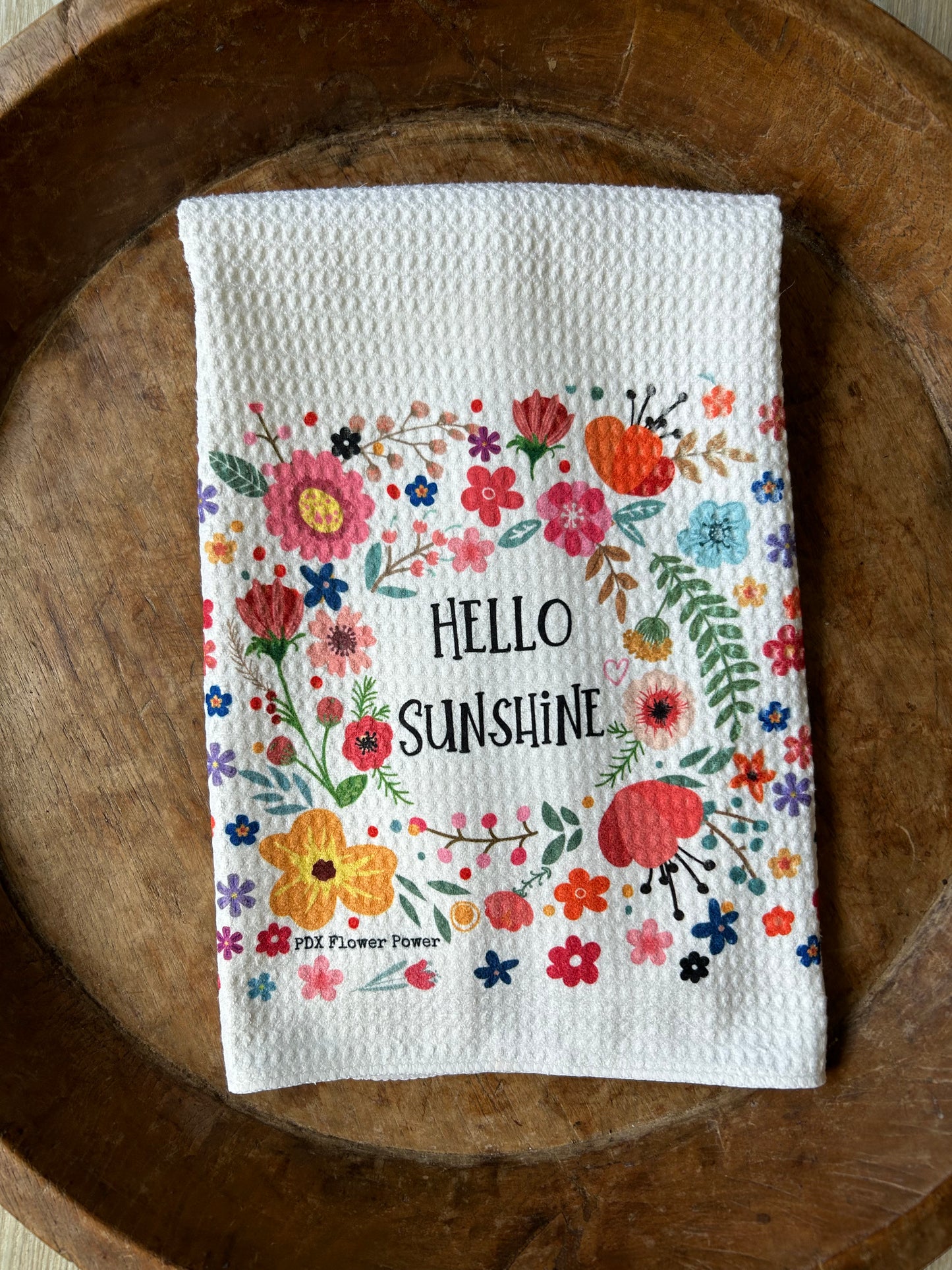 Hello Sunshine towel, Fun floral towel, Flower Power towel