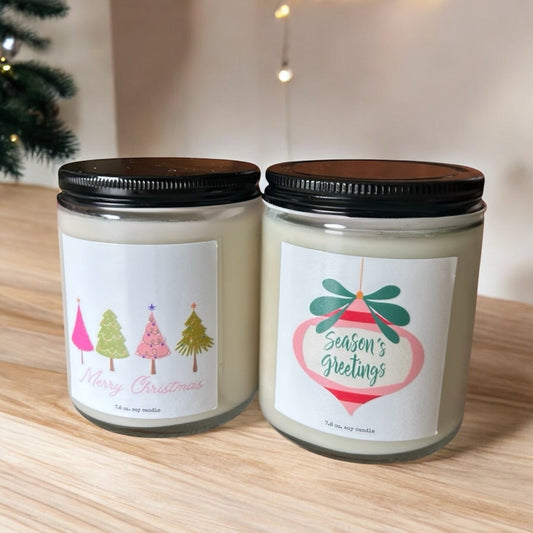 Happy Holidays / Merry Christmas soy candle set