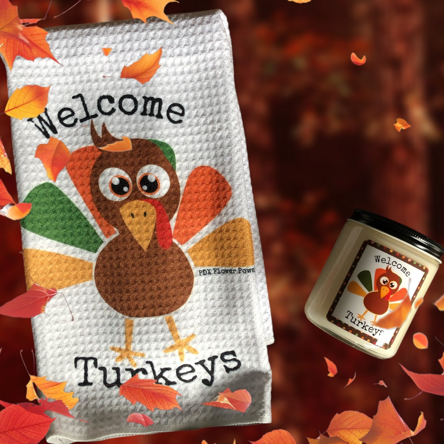 Welcome Turkeys waffle weave towel