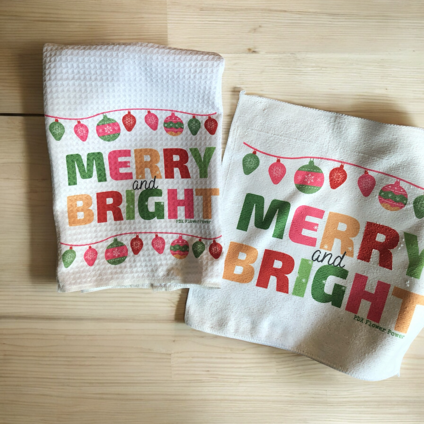 "Merry & Bright" holiday towel set, Holiday towel set, bright & Merry, Holiday decor