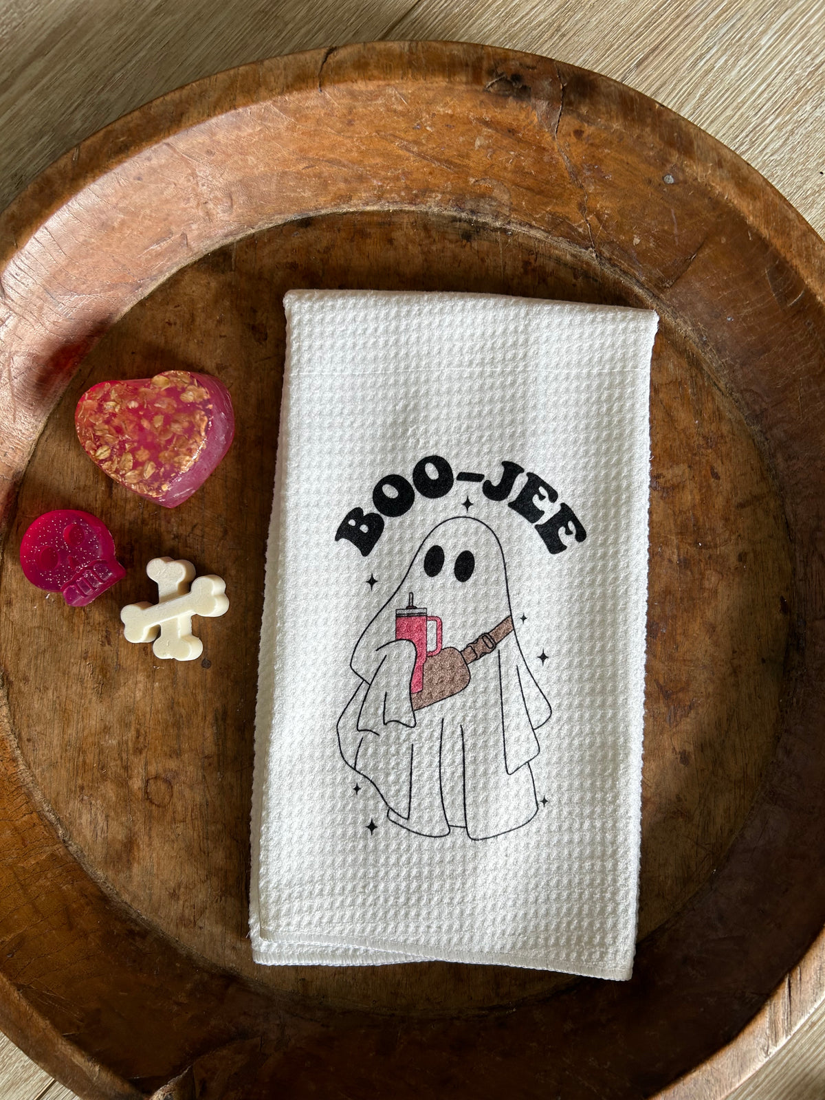 boo- jee Hydrated ghost Towel, fun towel with ghost and water bottle,