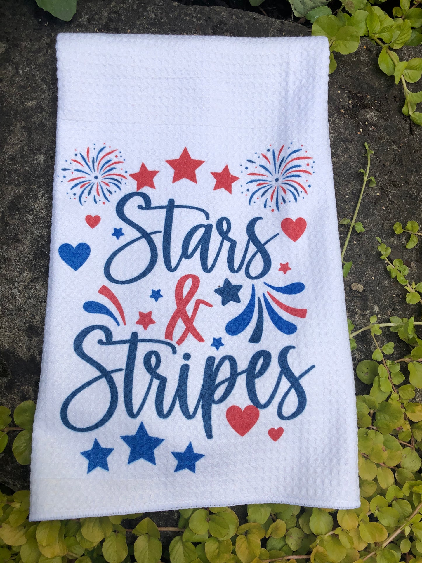 Stars and Stripes waffle weave towel, Fun & Functional kitchen towel, Sweat towel, bar towel.