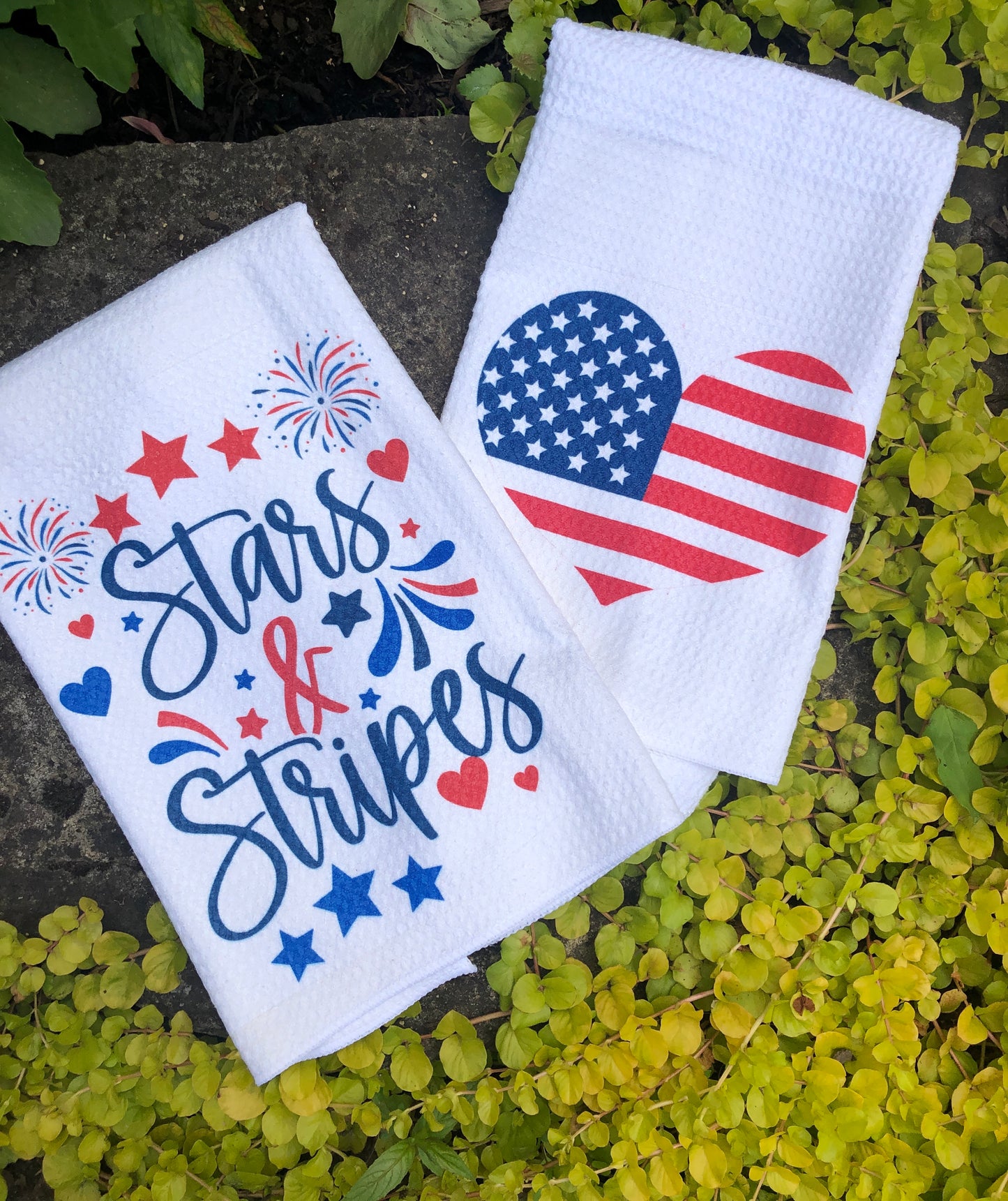 Stars and Stripes waffle weave towel, Fun & Functional kitchen towel, Sweat towel, bar towel.