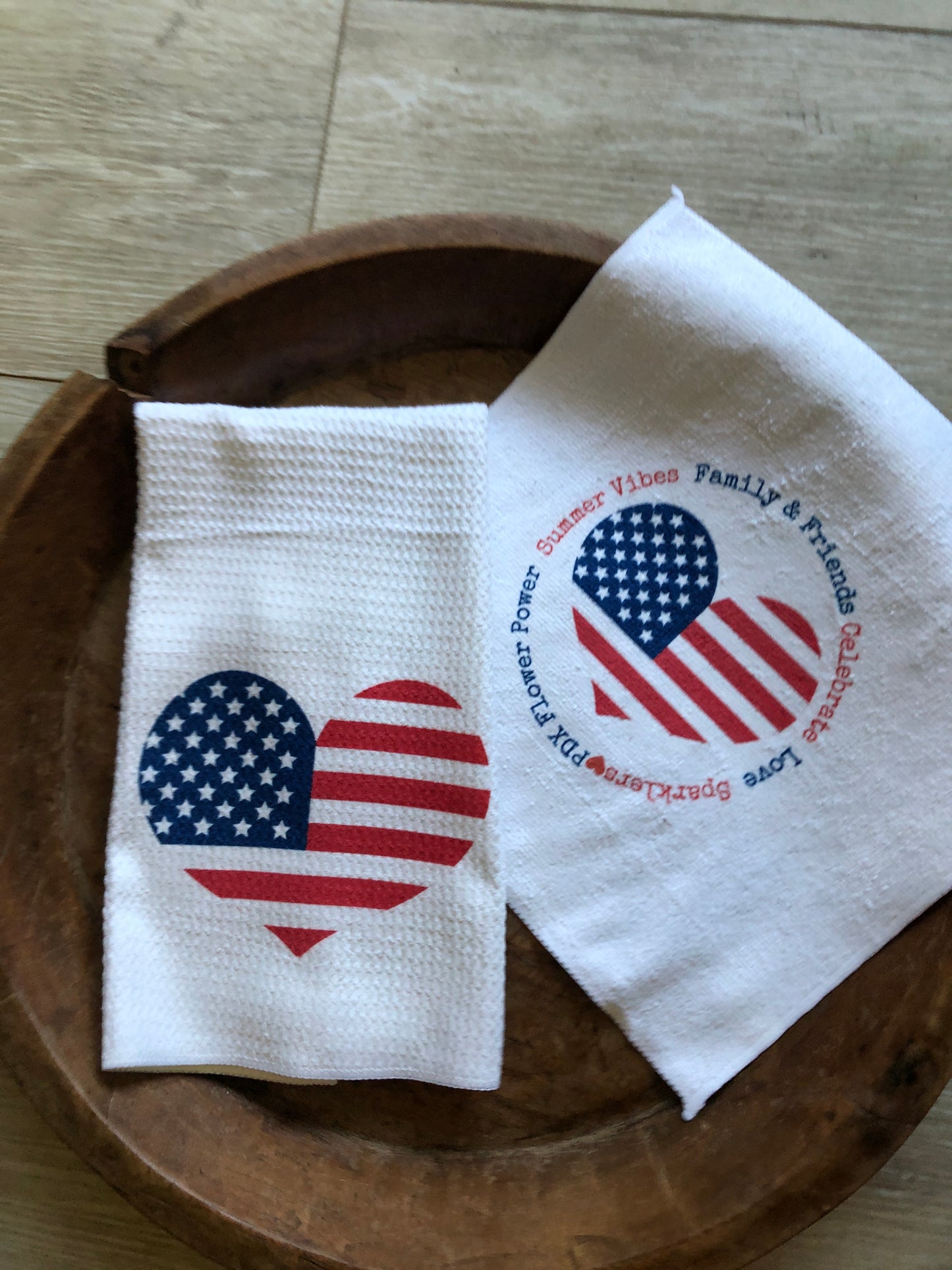 Flag Heart towel set, waffle weave towel, Fun & Functional kitchen towel, Sweat towel, bar towel.