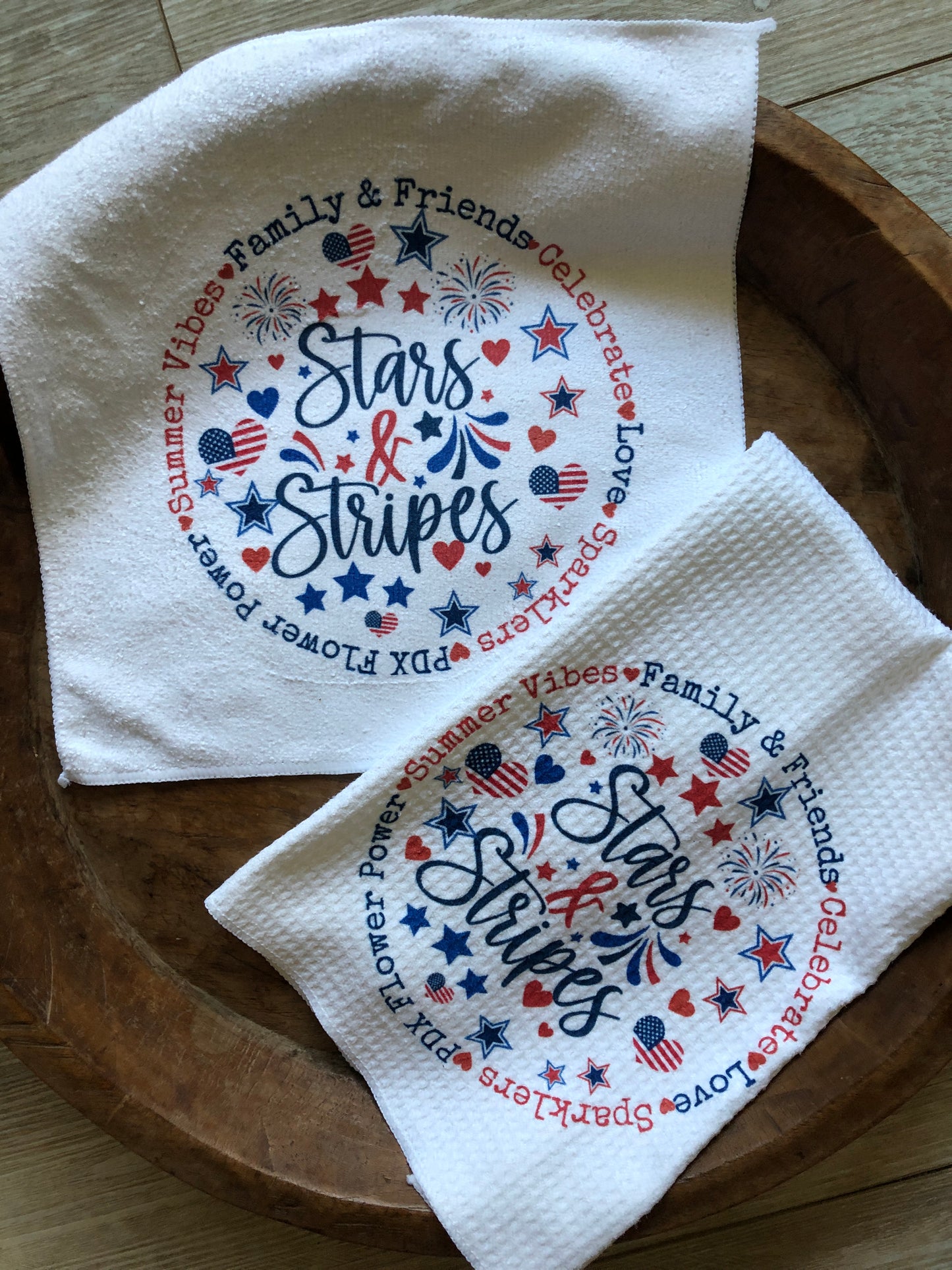 Stars and Stripes waffle weave towel set, Fun & Functional kitchen towel, Sweat towel, bar towel.