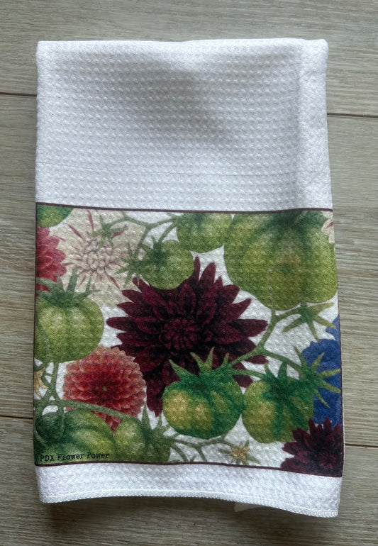 Green tomato Dahlia towel Kitchen & Garden Towel | PDX Flower Power