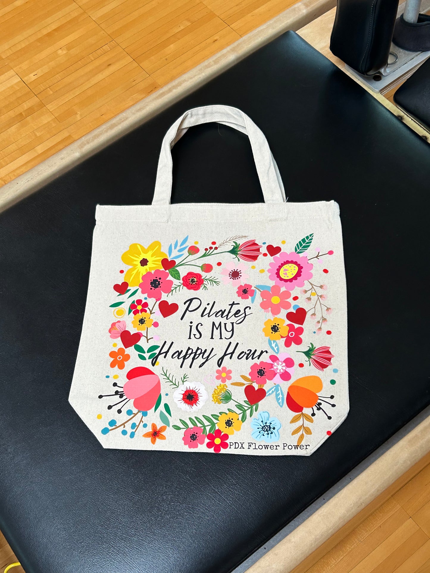 Pilates is my Happy hour small canvas tote, Bright and cheery Pilates gifts, Fun Pilates swag