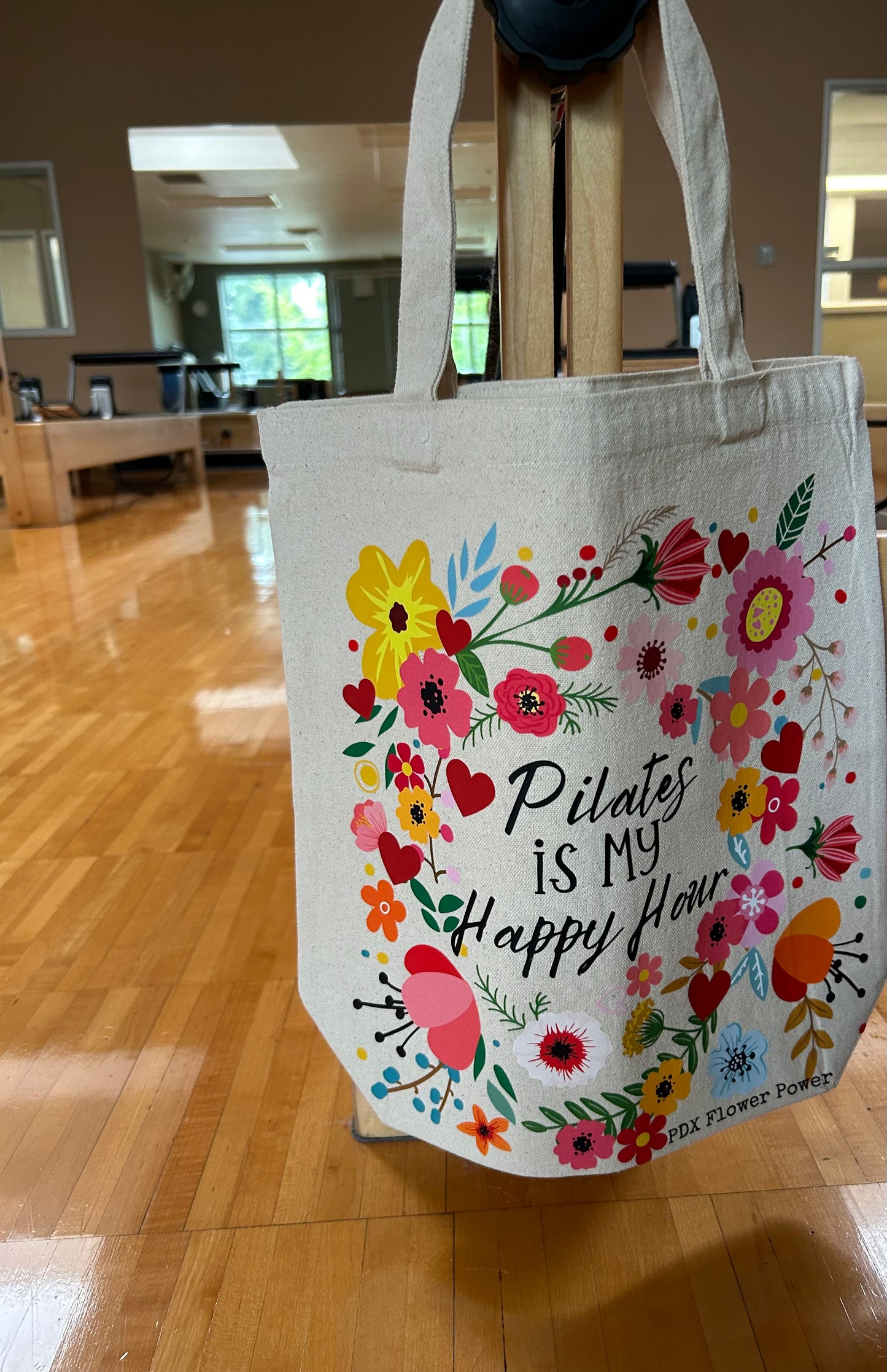 Pilates is my Happy hour small canvas tote, Bright and cheery Pilates gifts, Fun Pilates swag
