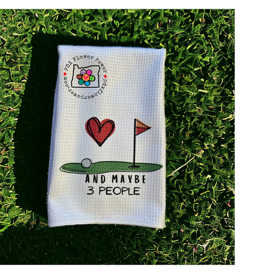 Love golf and maybe 3 people waffle weave towel, gift for golfers, fun golf towel.