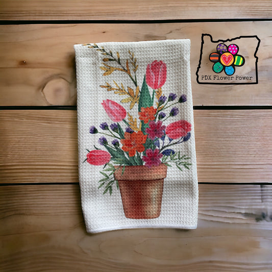 PDX Flower Power Terracotta garden waffle weave towel