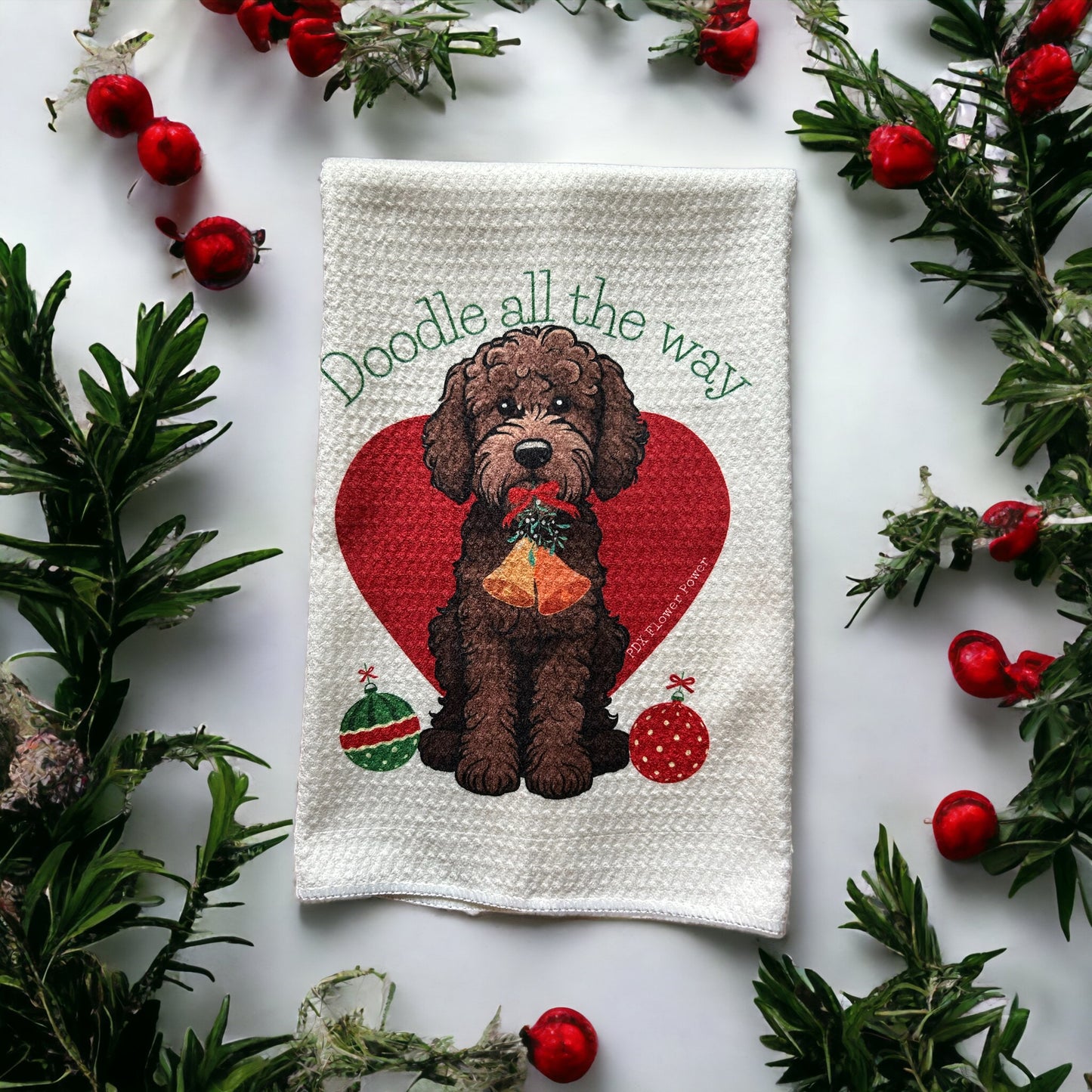 Doodle all the way waffle weave towel,  Labradoodle gifts, Goldendoodle gifts, gifts for dog lover.