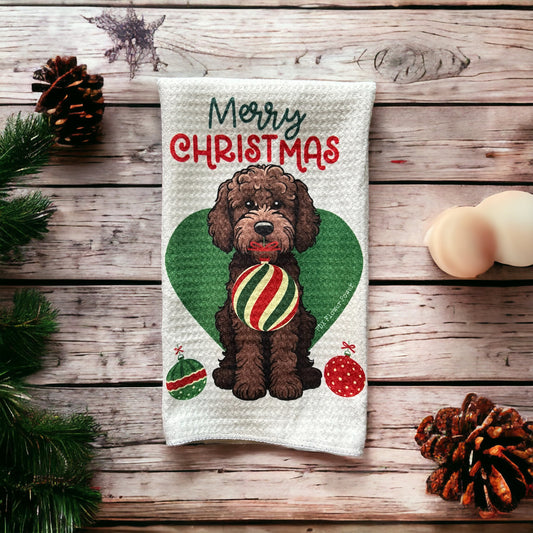Merry Christmas waffle weave towel set, Labradoodle gifts, Goldendoodle gifts.